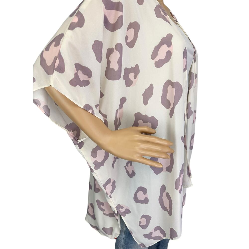 2/$15 Chic Soul Leopard Print Kimono Purple Sheer Plus Size 1X - Picture 7 of 10